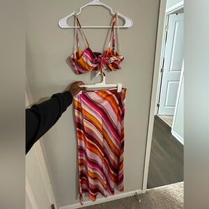 Vacation pink and brown skirt set